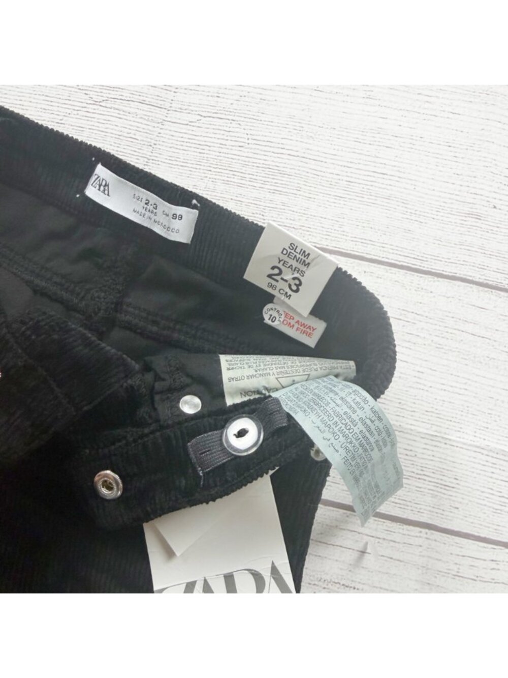 Zara Kids Black Corduroy Slim Fit Pants NWT 2-3 - Picture 2 of 4